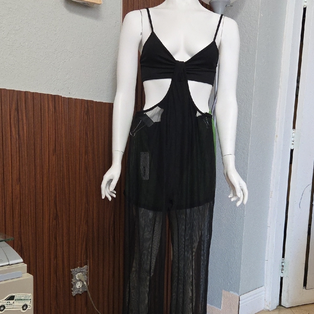 INC International Concepts Black Cut-Out Jumpsuit Medium Sz [1906]